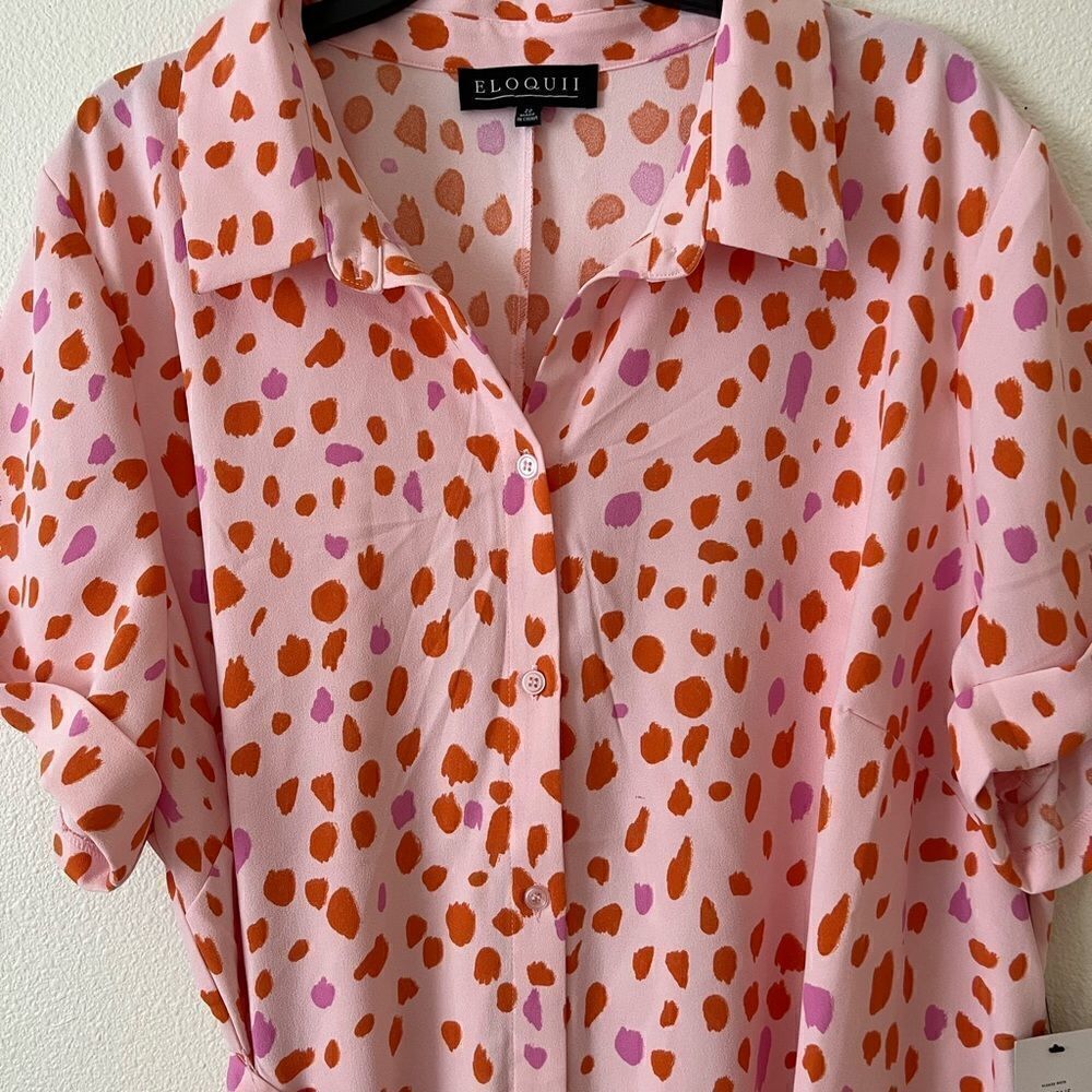 Eloquii Pink Maxi Shirt Dress with Orange Spot Print - Picture 7 of 8